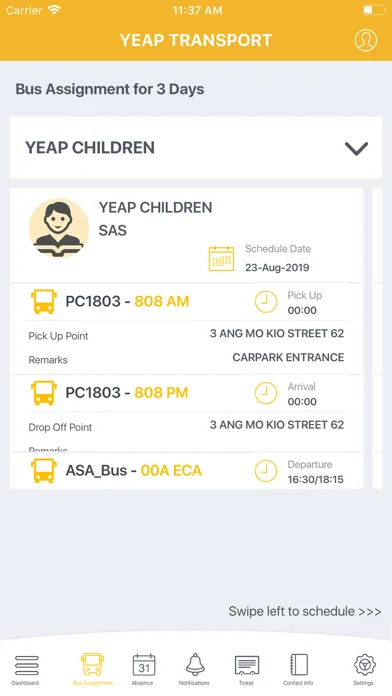 Скриншоты Yeap Transport Parent App