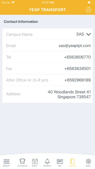 Скриншоты Yeap Transport Parent App