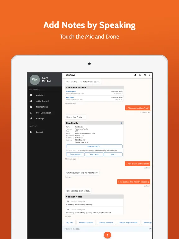 ภาพหน้าจอของ Yesflow Digital Assistant iPad 