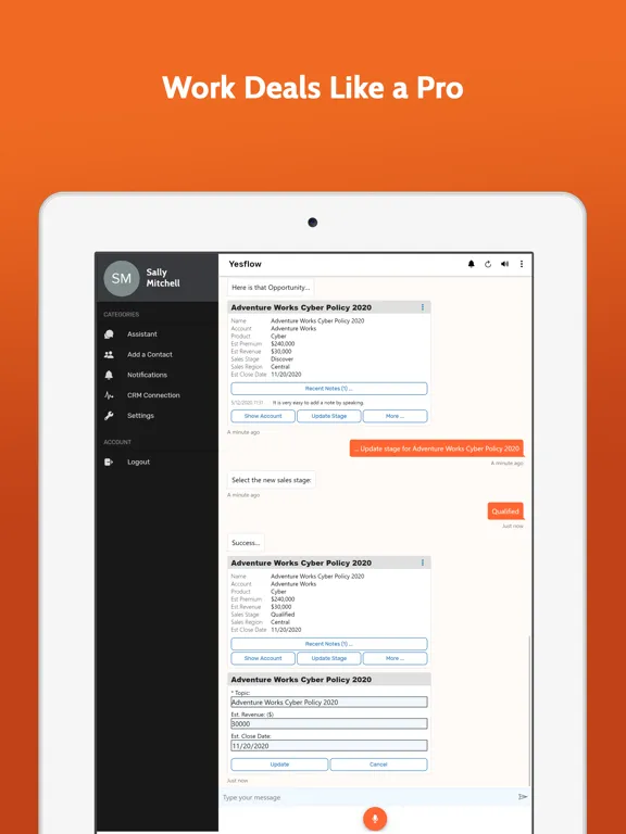 ภาพหน้าจอของ Yesflow Digital Assistant iPad 