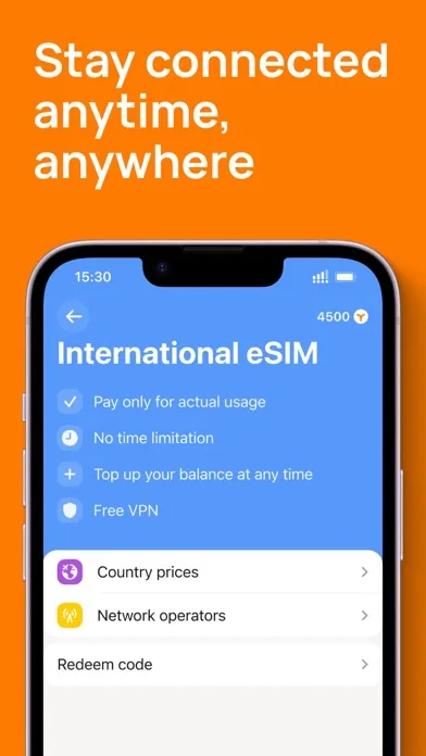 ภาพหน้าจอของ Yesim: eSIM virtual 2nd line