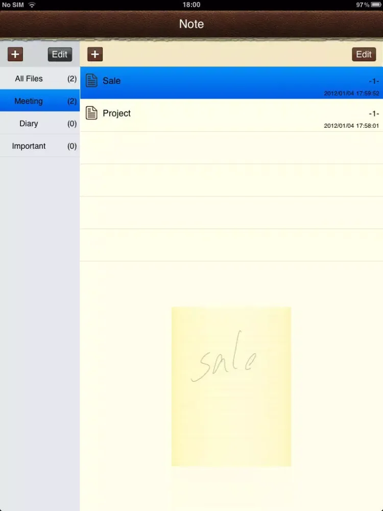 Tangkapan skrin FlyNotes iPad 