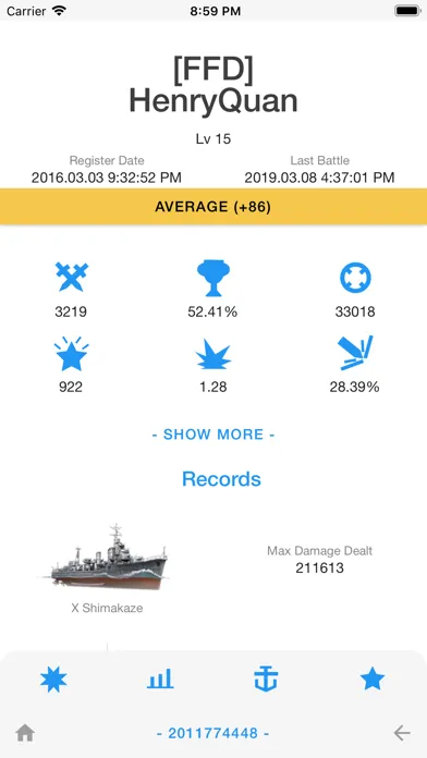 ภาพหน้าจอของ WoWs Info Seven