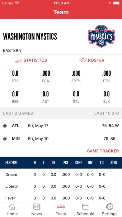 Washington Mystics Mobile Screenshots