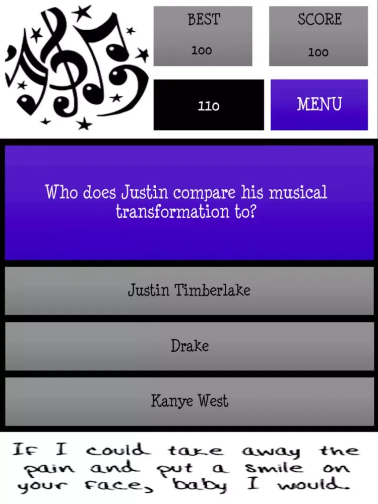تصاویر Unofficial Justin Bieber Quiz iPad 
