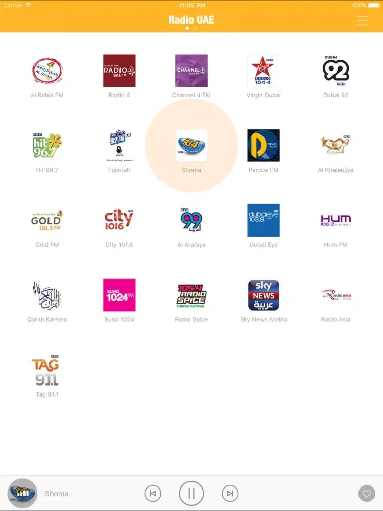 Tangkapan skrin Radio UAE FM (Emirates Radios) - Al Rabea Arabiya iPad 