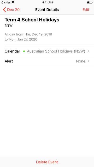 Capturas de tela do Australian School Holidays