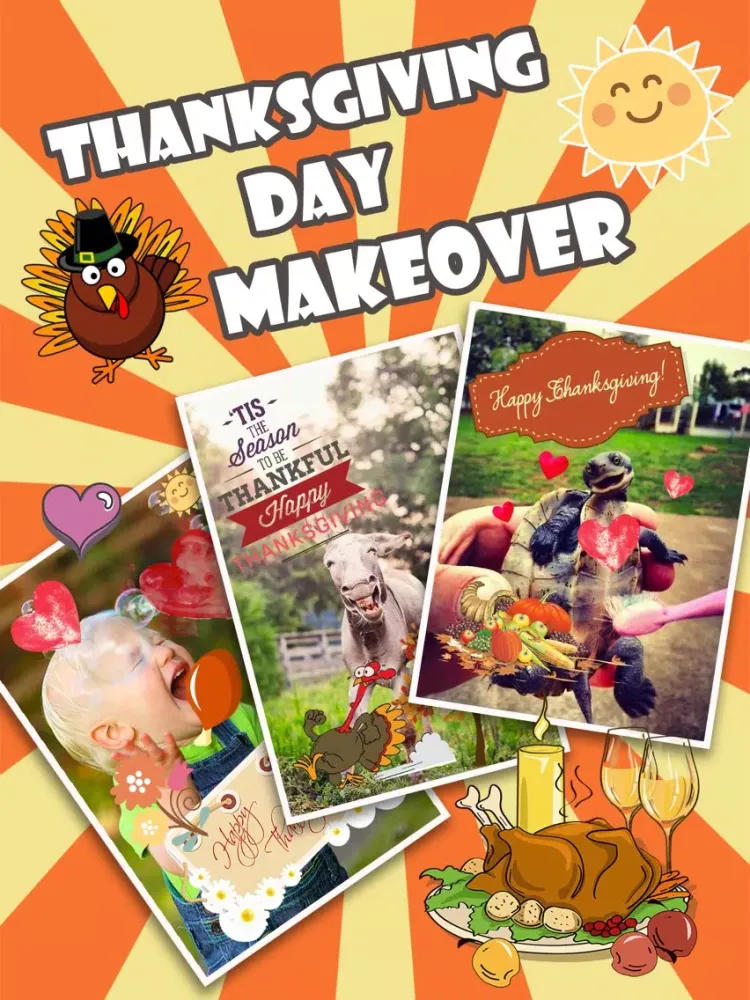 Ảnh chụp màn hình của Thanksgiving Day Makeover - Visage Photo Editor to Swirl Holiday Stickers on Yr Face iPad 