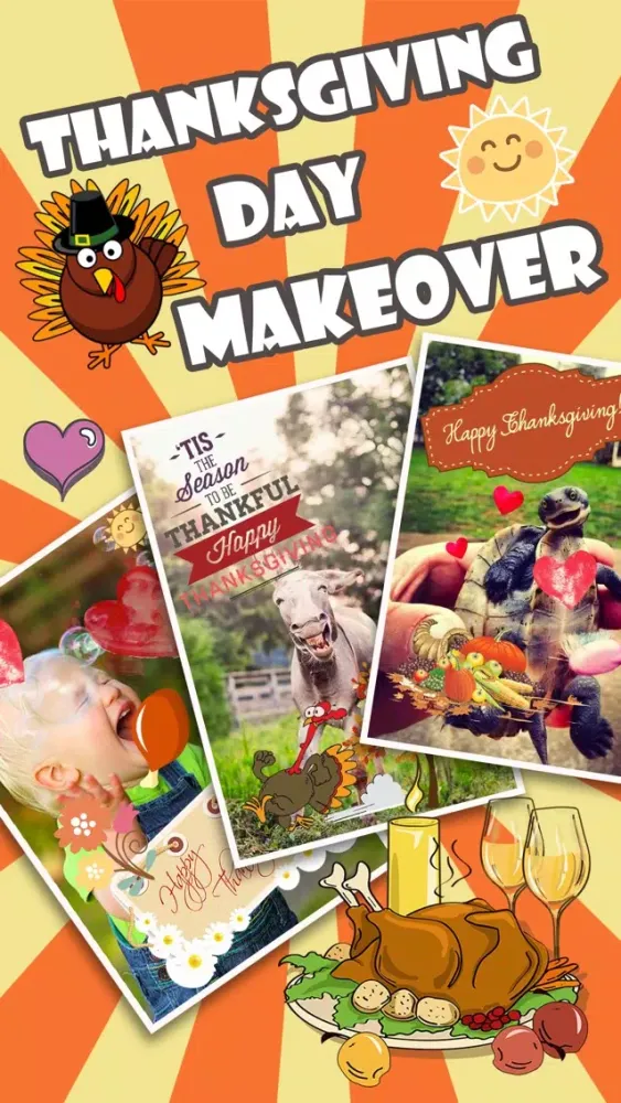 Ảnh chụp màn hình của Thanksgiving Day Makeover - Visage Photo Editor to Swirl Holiday Stickers on Yr Face