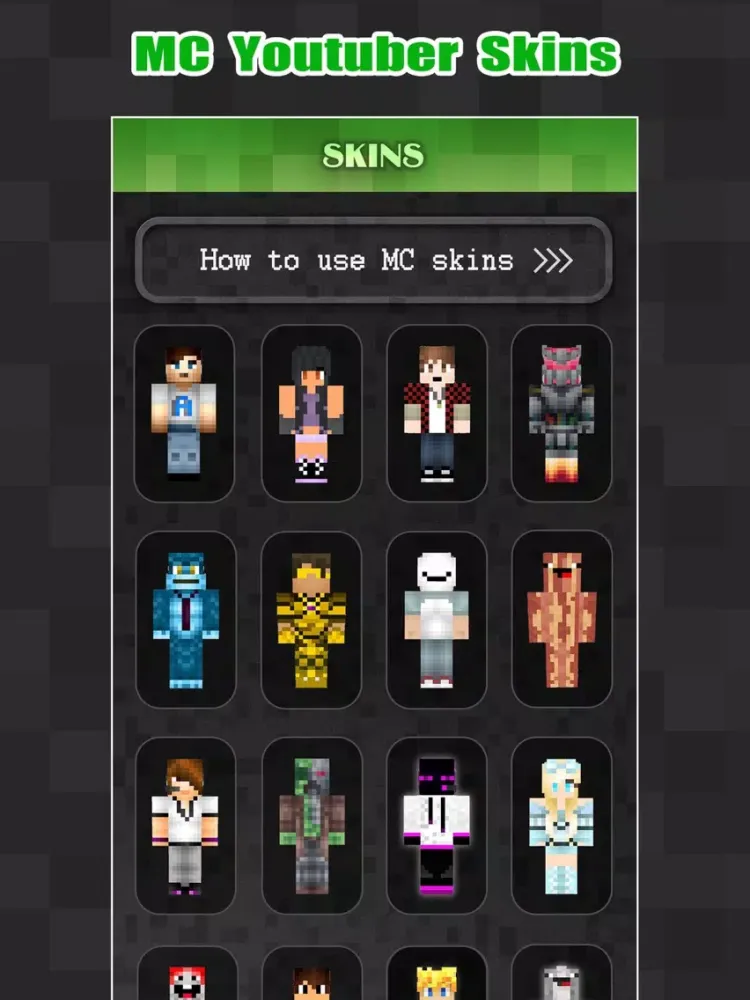 3D Youtuber Skins Collection - Pixel Texture Exporter for Minecraft Pocket Edition Lite iPad  স্ক্রিনশট