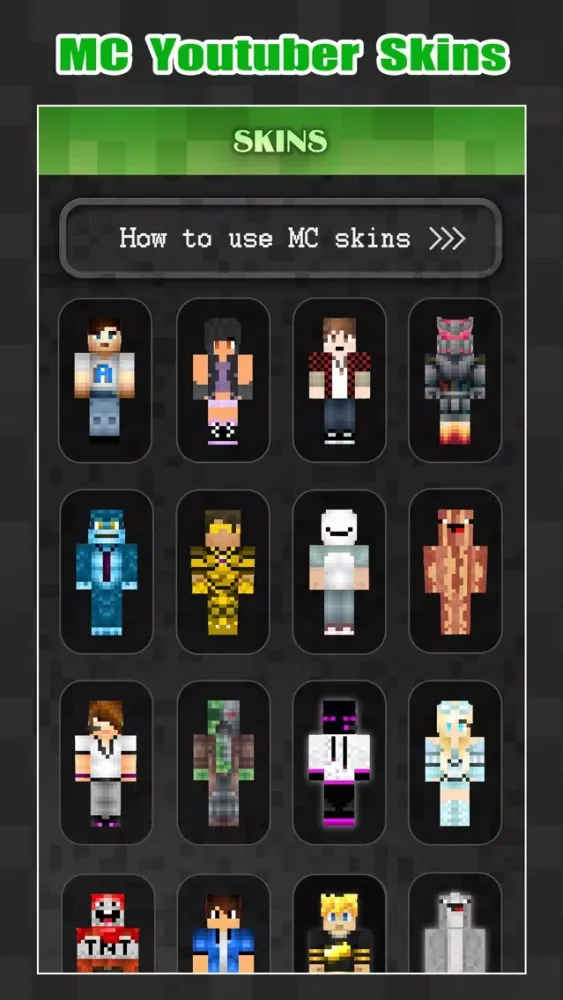 3D Youtuber Skins Collection - Pixel Texture Exporter for Minecraft Pocket Edition Lite স্ক্রিনশট
