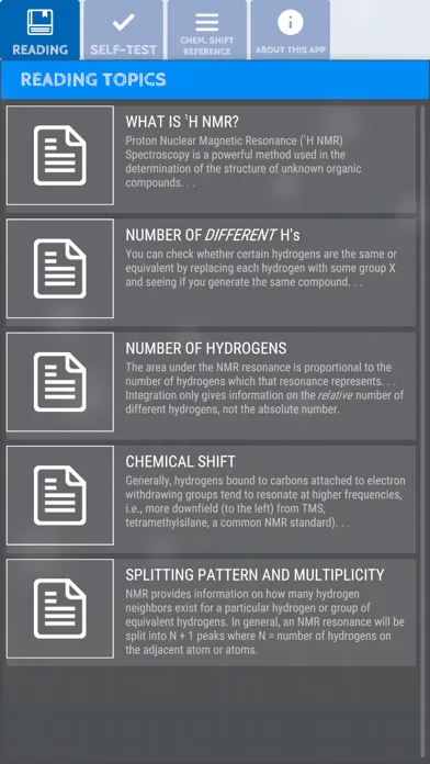 Capturas de tela do Simply 1H NMR Tutorial