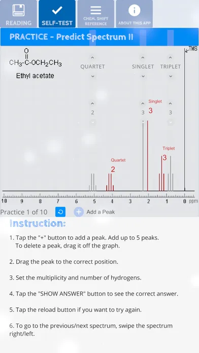 Capturas de tela do Simply 1H NMR Tutorial