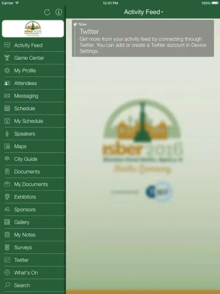 Ảnh chụp màn hình của ISBER 2016 Annual Meeting iPad 