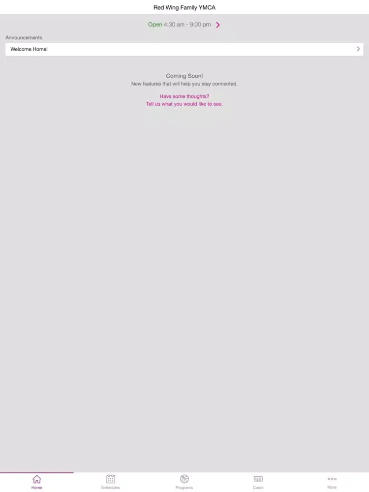 Tangkapan layar Red Wing Family YMCA iPad 