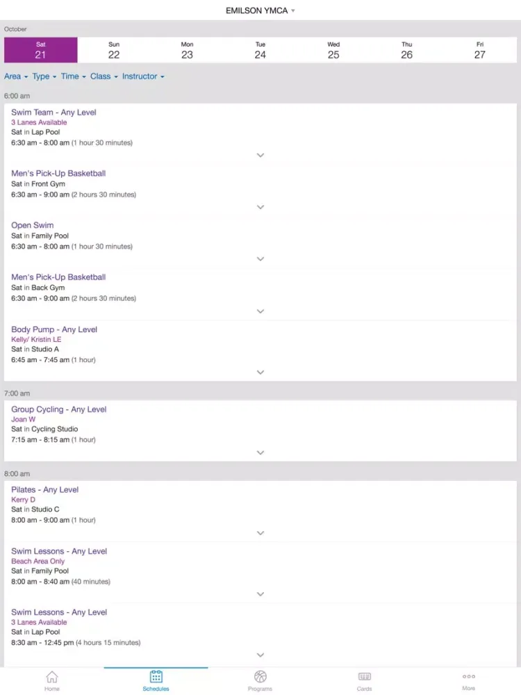 South Shore YMCA iPad  Screenshots