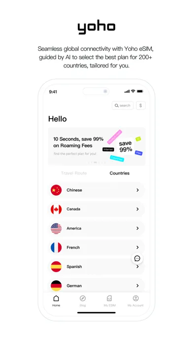 Yoho eSIM: AI Travel Data/Call Screenshots
