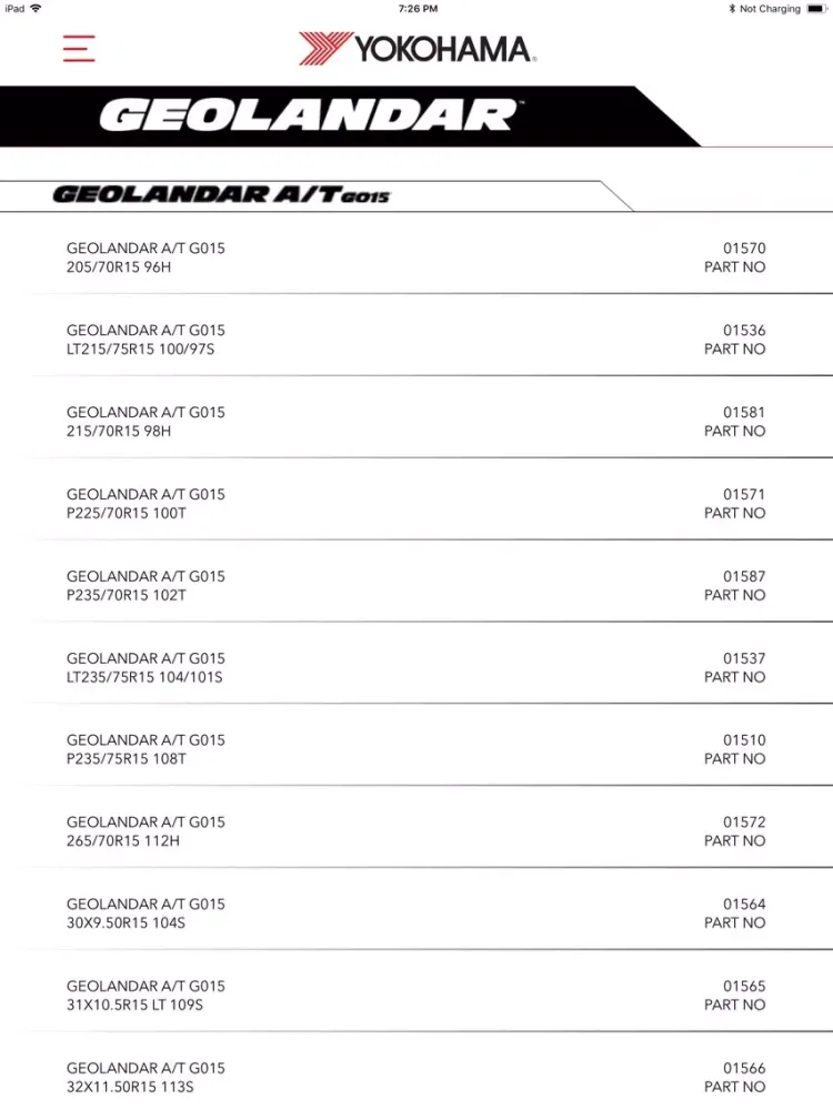 Скриншоты Yokohama Tire Specs iPad 