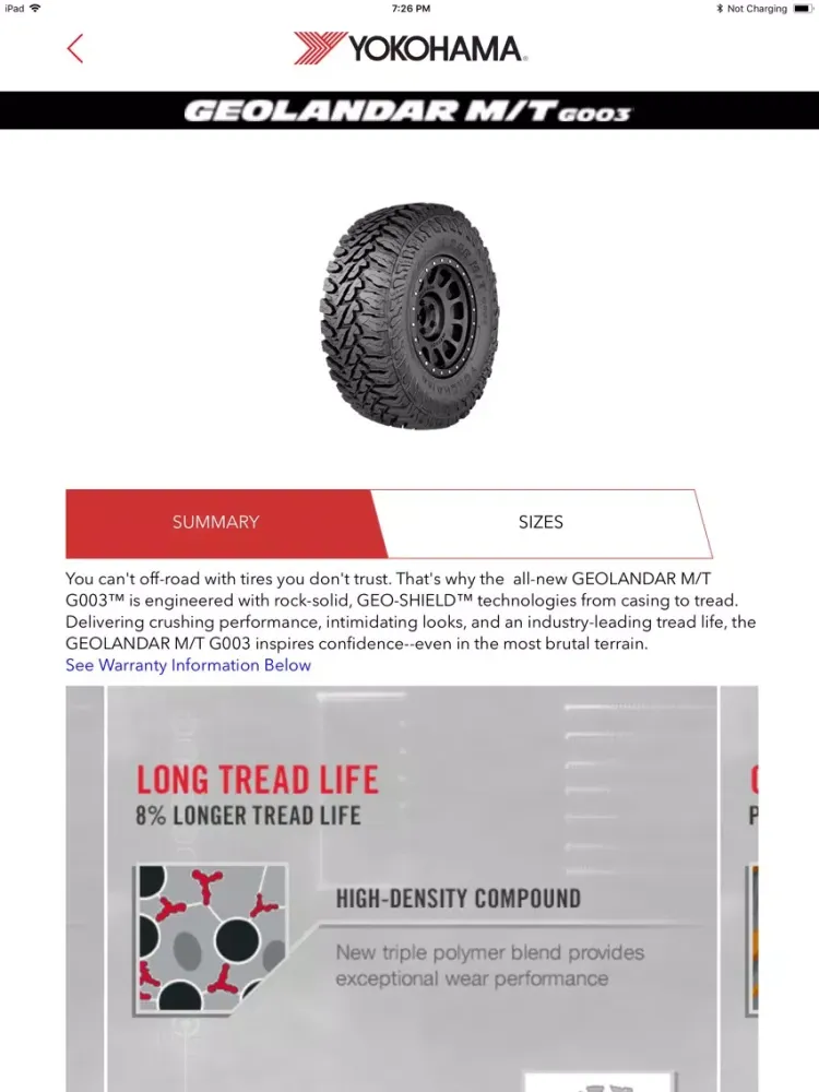 Скриншоты Yokohama Tire Specs iPad 