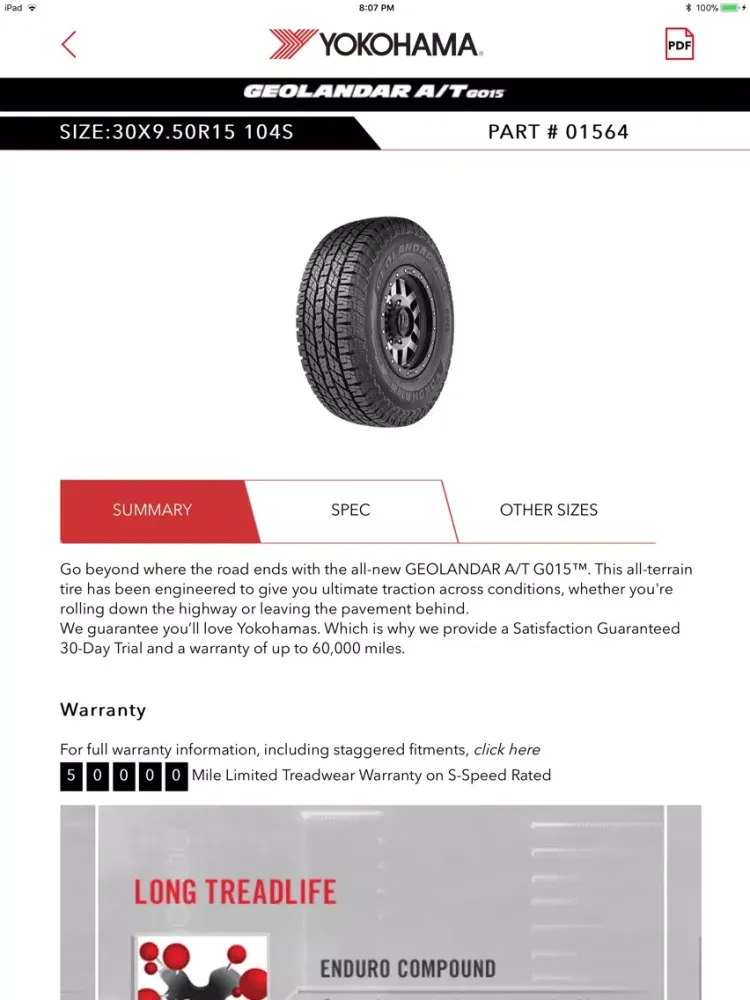 Скриншоты Yokohama Tire Specs iPad 