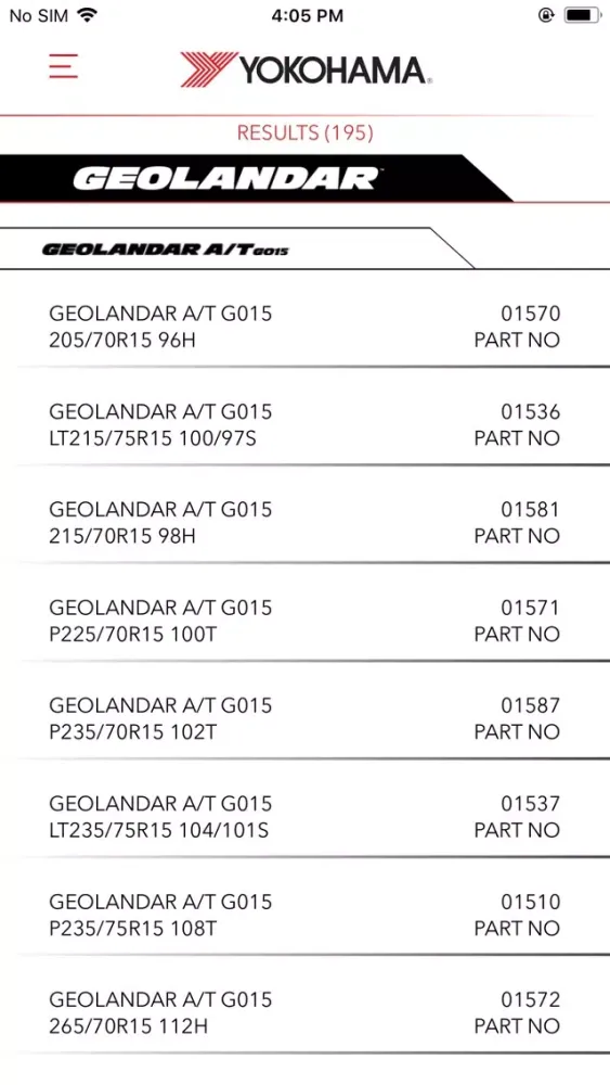 Скриншоты Yokohama Tire Specs