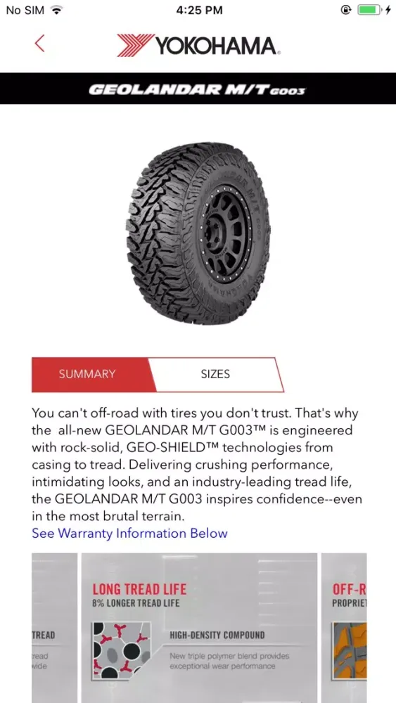 Скриншоты Yokohama Tire Specs