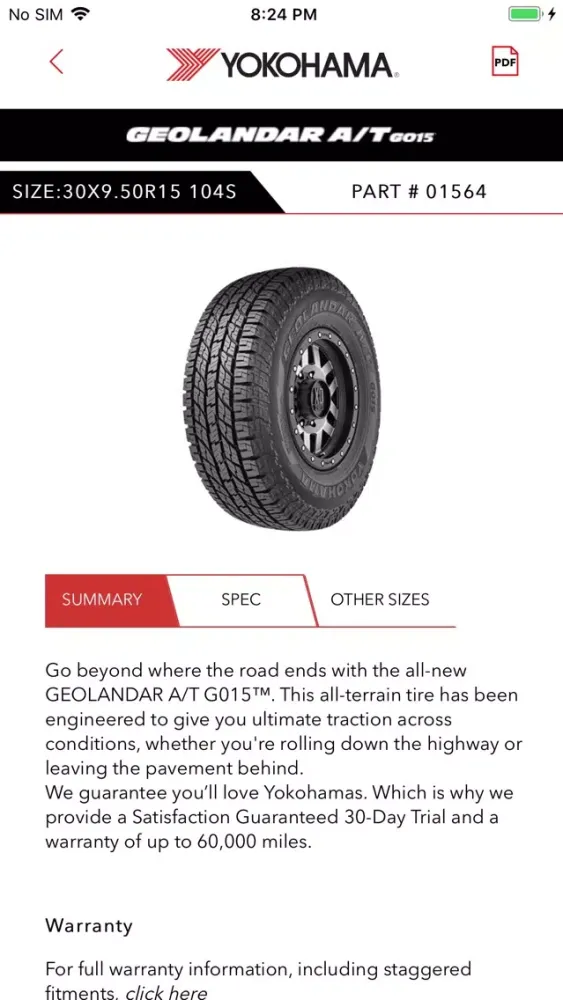 Скриншоты Yokohama Tire Specs