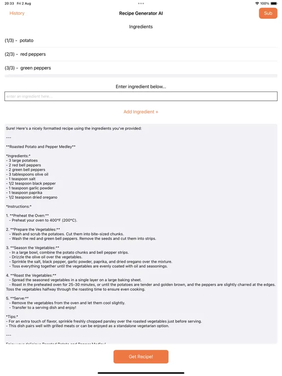 Tangkapan layar Recipe Maker AI iPad 