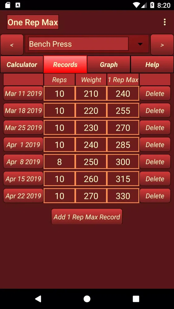 ภาพหน้าจอของ One Rep Max Calculator