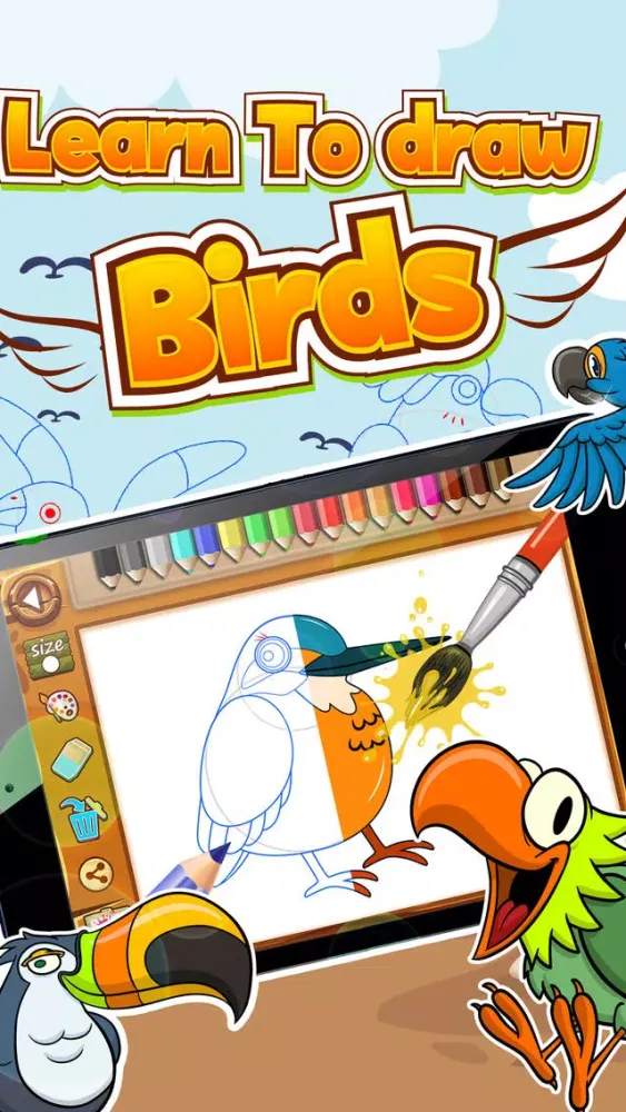 Drawing Desk Birds Cartoon Book سکرین شاٹس