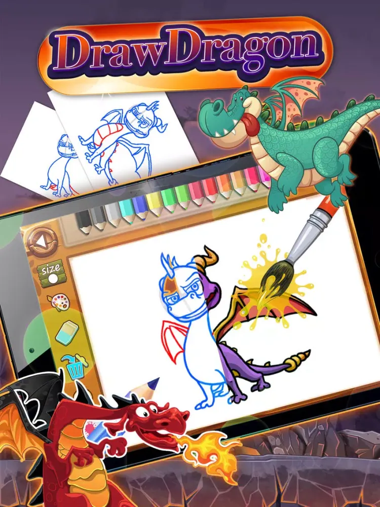 Capturas de tela do Sketching Dragon and Beasts Cartoon Book Pro iPad 