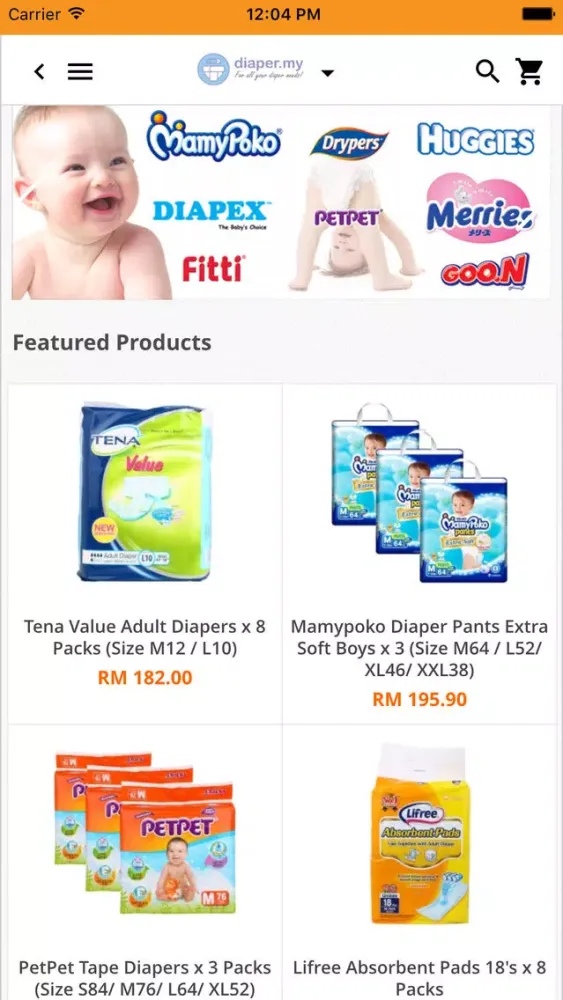 Capturas de tela do Diaper.my
