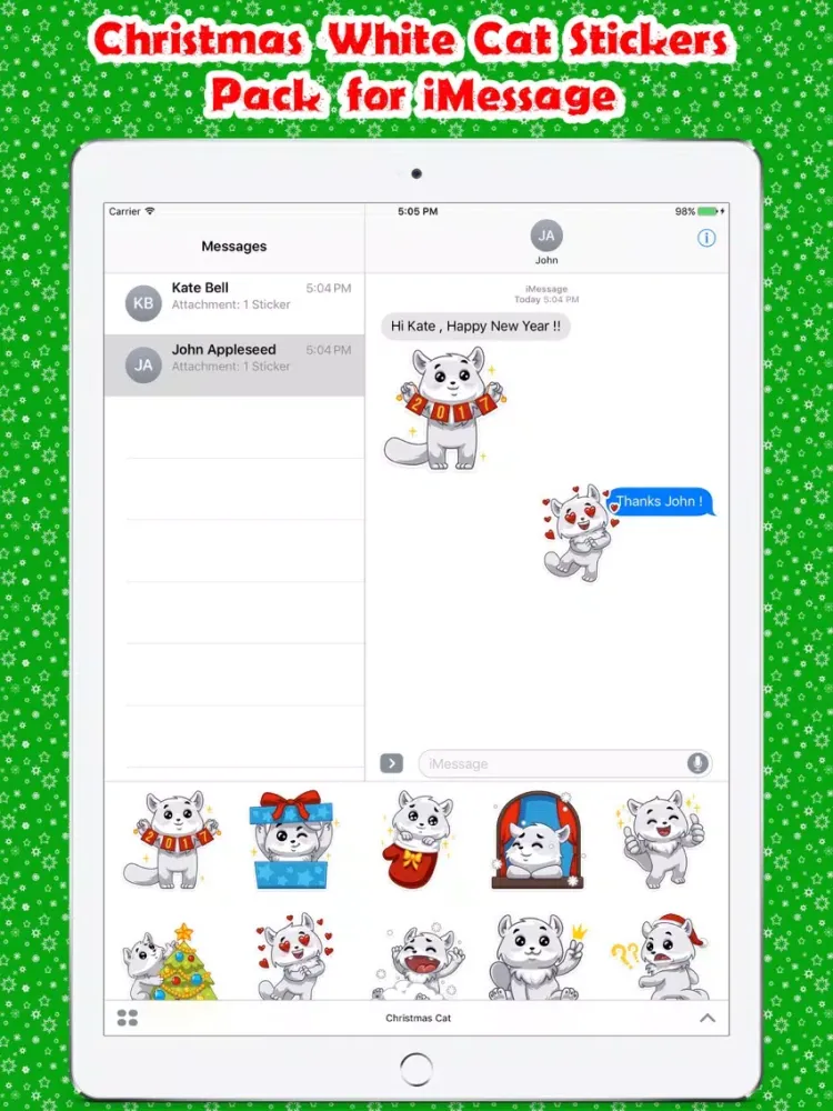 Capturas de pantalla de Christmas White Cat Stickers Pack for iMessage iPad 