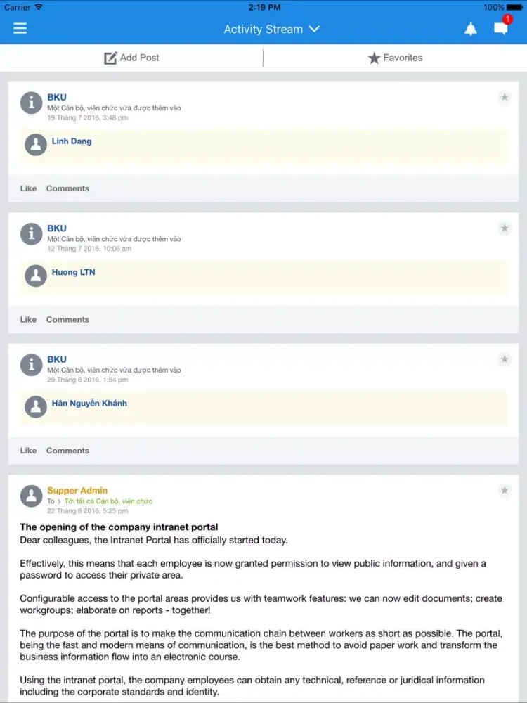 Tangkapan skrin Bach Khoa Intranet iPad 