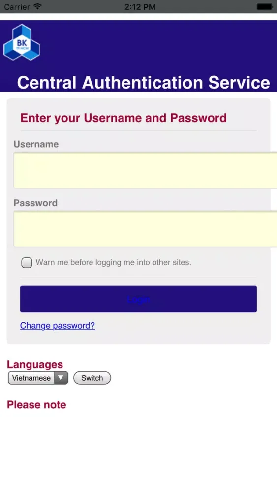 Tangkapan skrin Bach Khoa Intranet