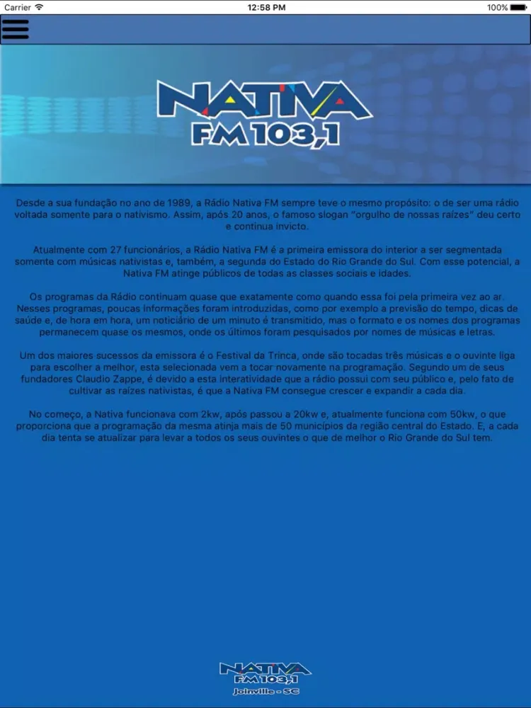 Nativa FM 103,1 iPad  Ekran Görüntüleri