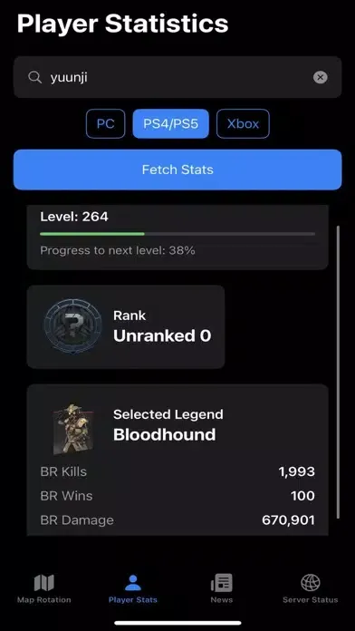 ภาพหน้าจอของ Stats for Apex Legends