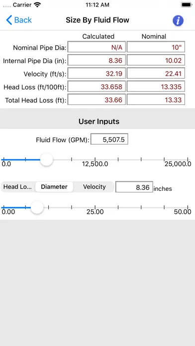 HVAC Pipe Sizer - Liquid Screenshots