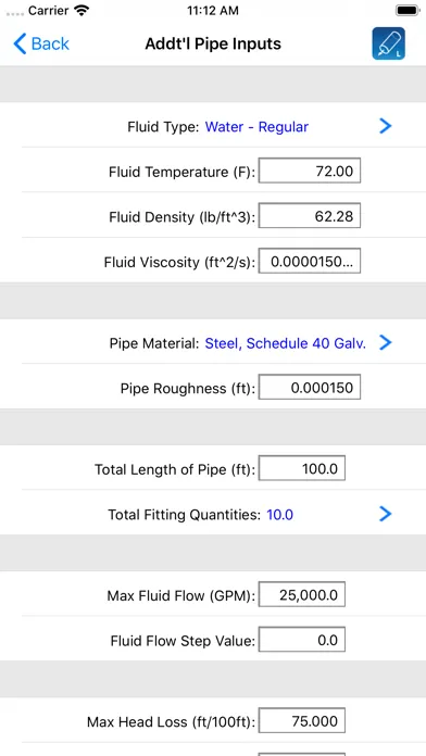 HVAC Pipe Sizer - Liquid Screenshots