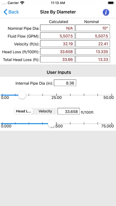 HVAC Pipe Sizer - Liquid Screenshots