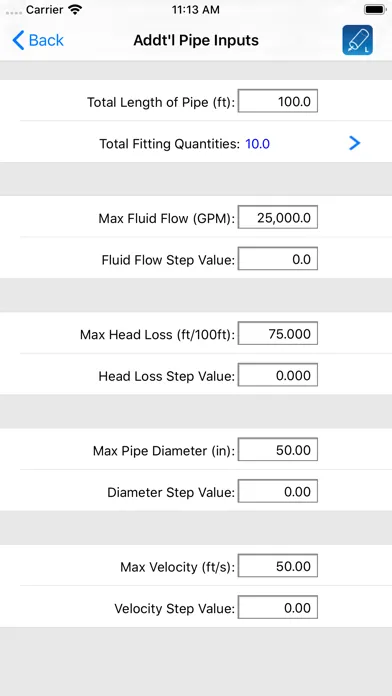 HVAC Pipe Sizer - Liquid Screenshots