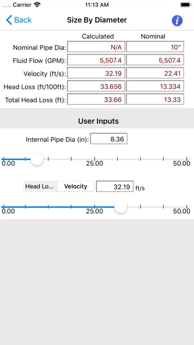 HVAC Pipe Sizer - Liquid Screenshots
