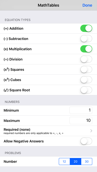 Ảnh chụp màn hình của MathTables by PalaSoftware