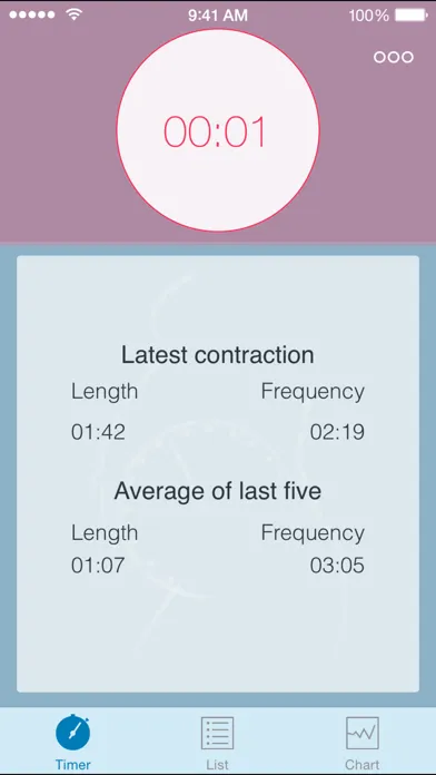 Tangkapan skrin Labor Contraction Timer