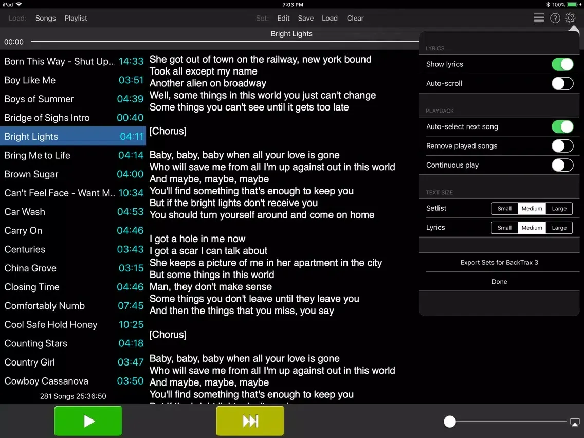 BackTrax Classic iPad  Screenshots