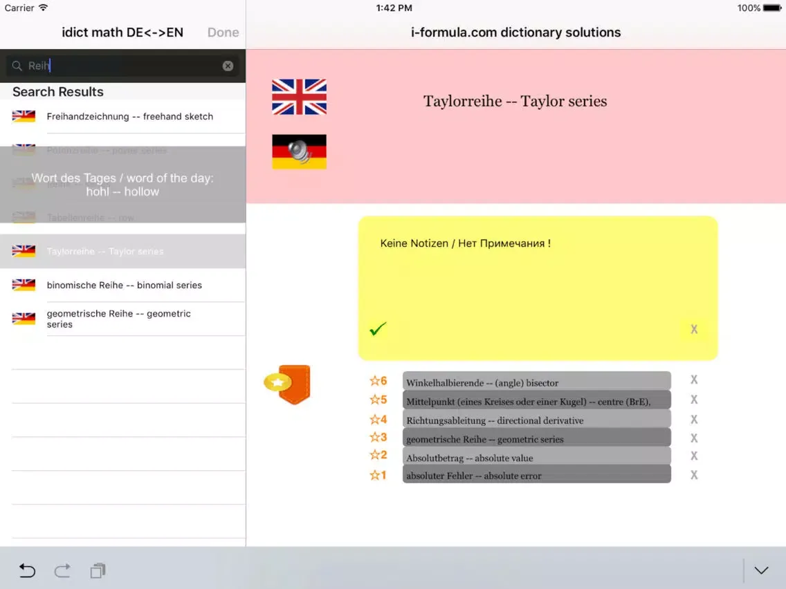 Captures d'écran de idict math EN<->GER iPad 