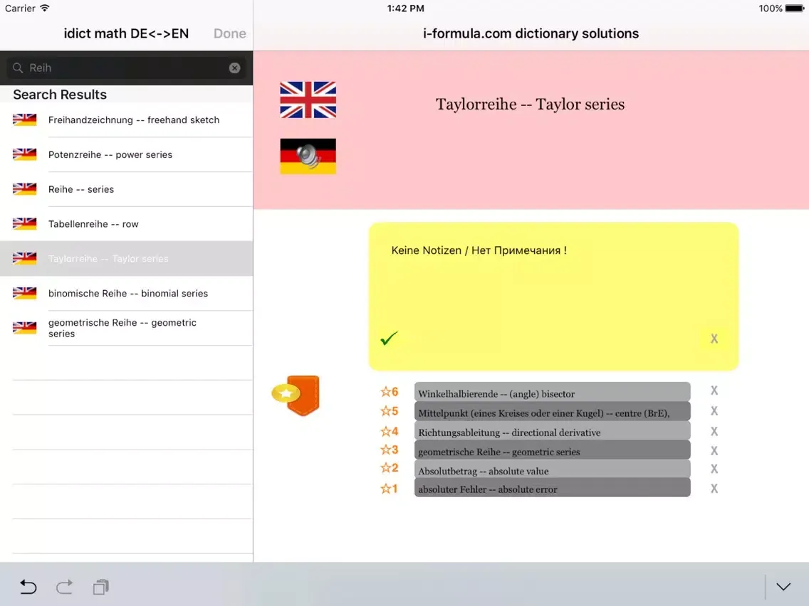 Captures d'écran de idict math EN<->GER iPad 
