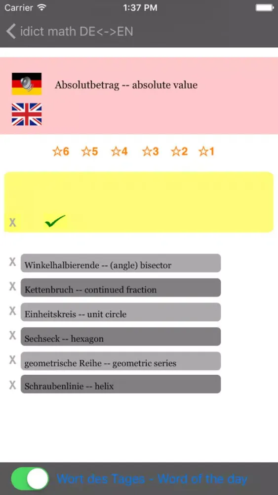 Captures d'écran de idict math EN<->GER