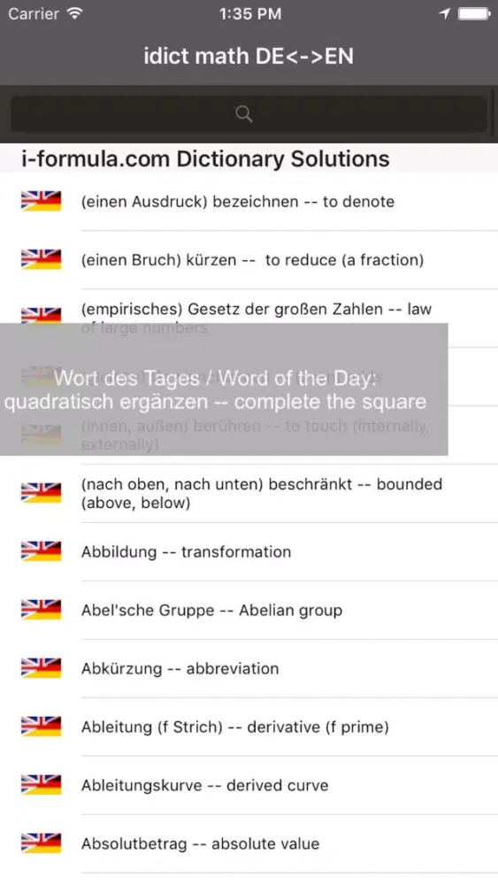 Captures d'écran de idict math EN<->GER