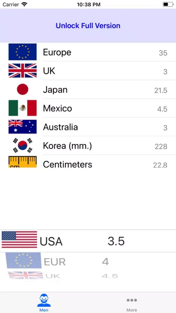 Shoe Sizes Converter Lite سکرین شاٹس